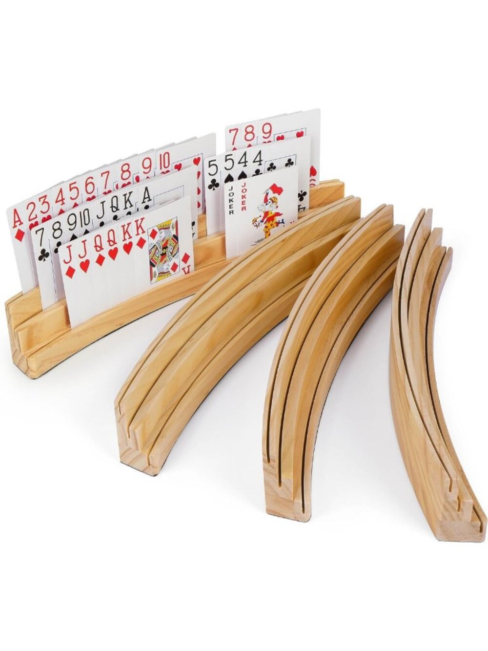 Set of 4 Wooden Card Holders - 3-Tier Design for Family Game Night & Parties
